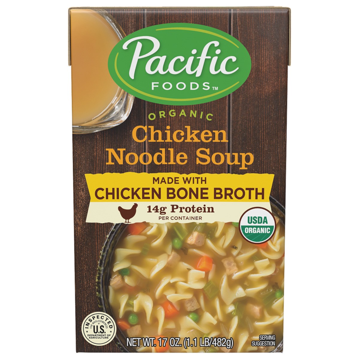 slide 1 of 5, Pacific Foods Organic Chicken Noodle Soup with Chicken Bone Broth, 17 oz