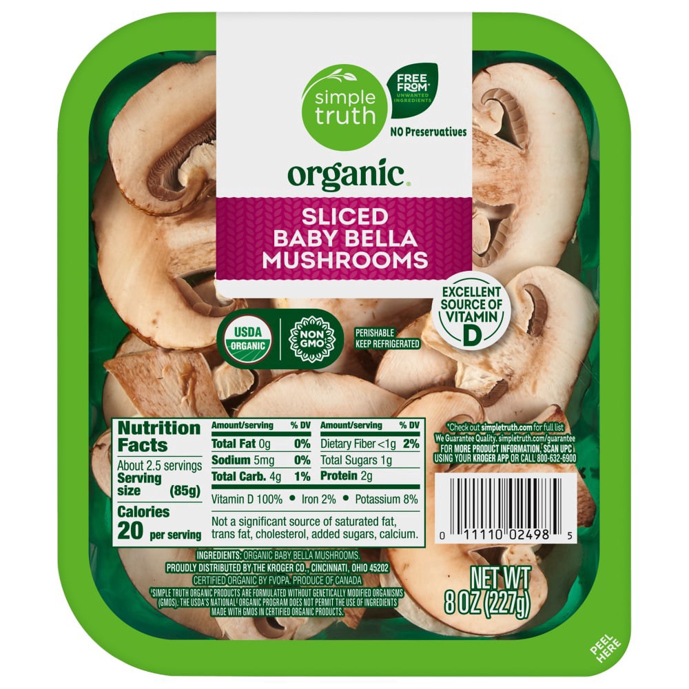 slide 1 of 2, Simple Truth Organic Sliced Baby Bella Mushrooms, 8 oz