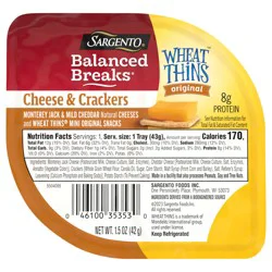 Sargento Balanced Breaks Cheese & Crackers, Monterey Jack & Mild Cheddar Natural Cheeses and Wheat Thins Mini Original Snacks Snack Kit, 1-Count