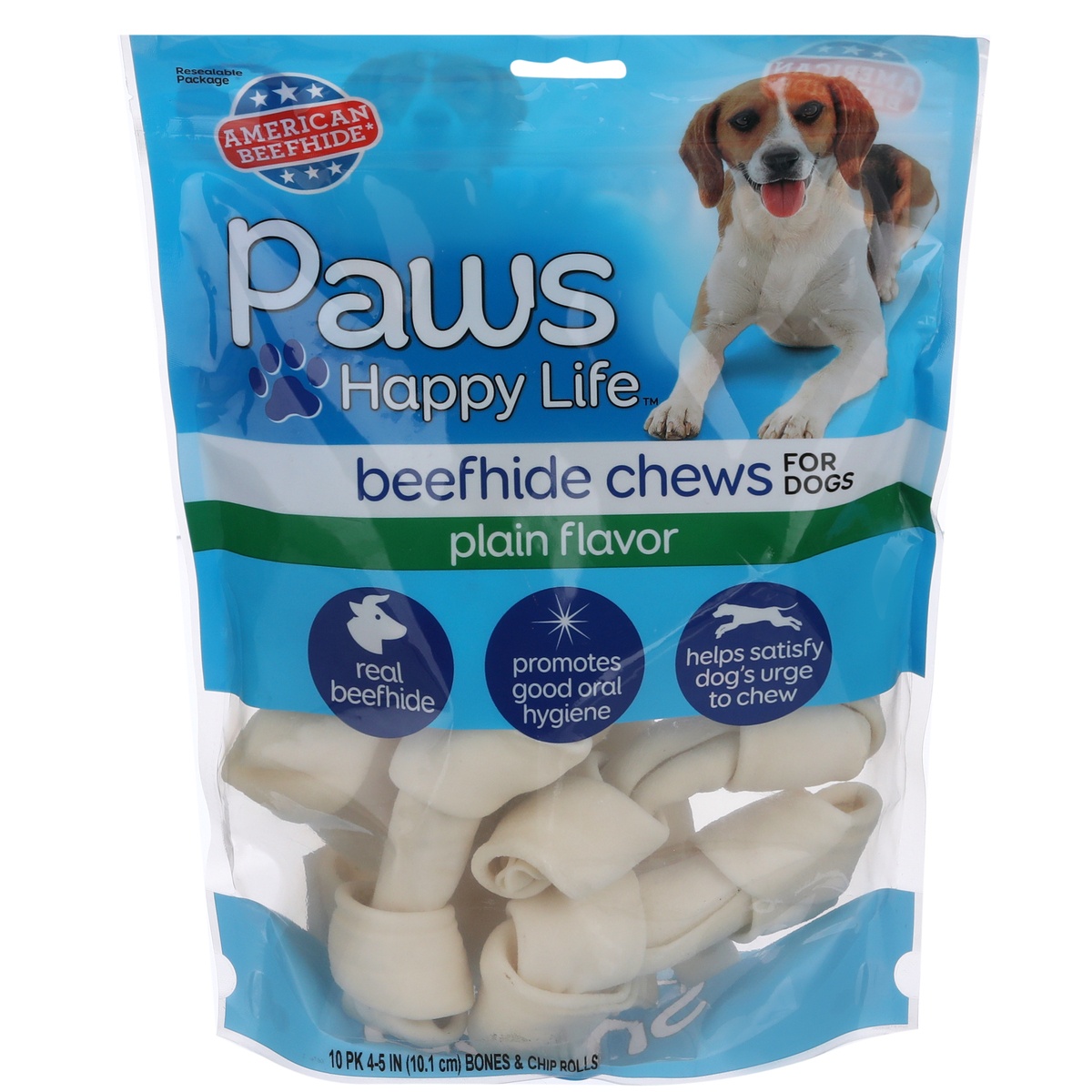 slide 1 of 1, Paws Happy Life Plain Flavor Beefhide Chews For Dogs, 10 ct