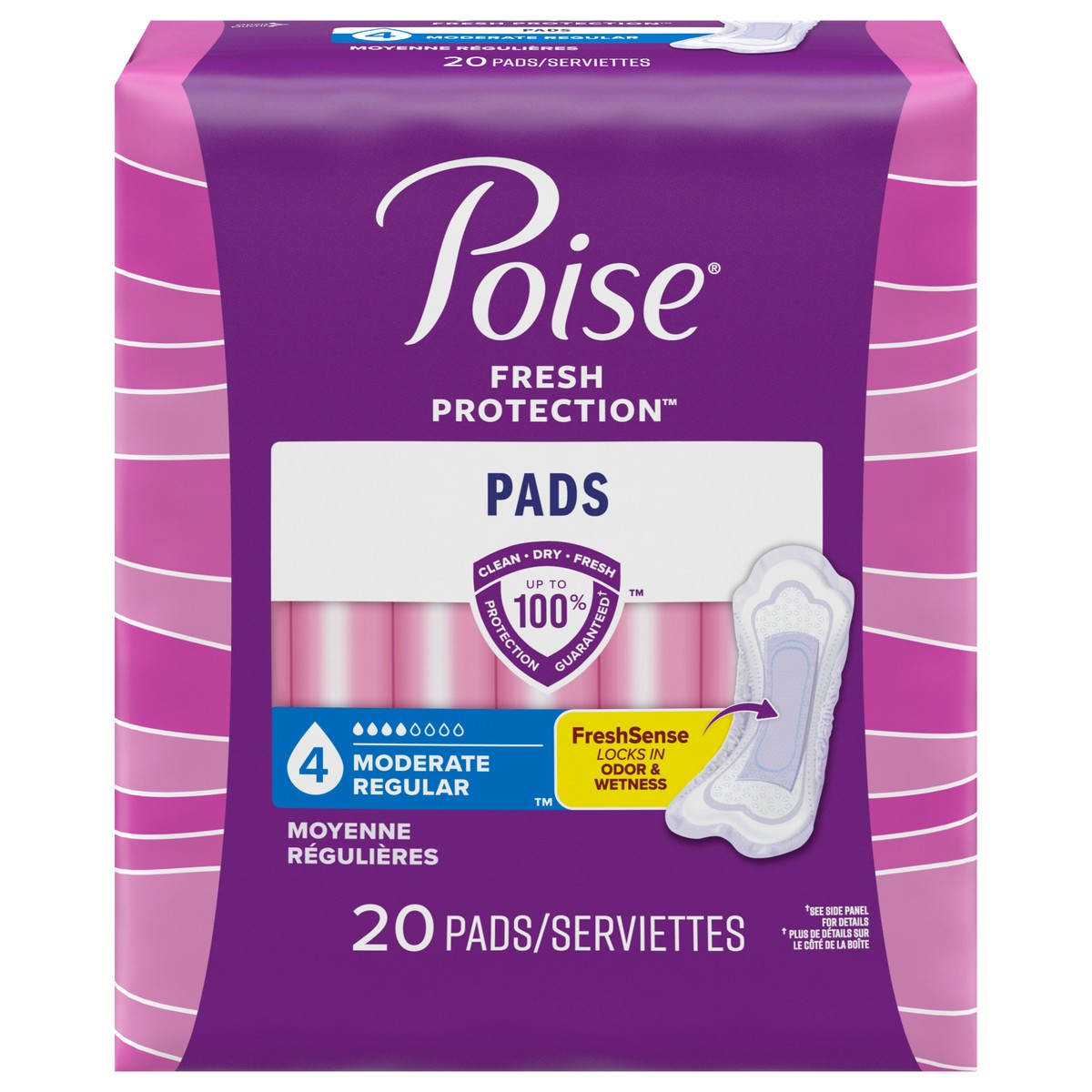 slide 1 of 3, Poise Incontinence Pads & Postpartum Incontinence Pads, 4 Drop Moderate Absorbency, Regular Length, 20 Count (Packaging May Vary), 20 ct