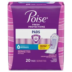 Poise Incontinence & Postpartum Pads for Bladder Leaks, 4 Drop Moderate Absorbency, Regular Length, 20 Count
