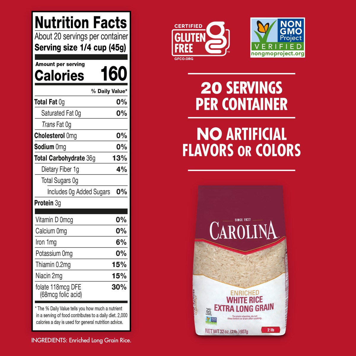 slide 7 of 9, Carolina White Rice, Extra Long Grain, Enriched, 32 oz