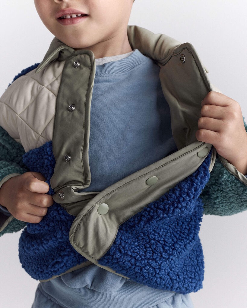 slide 4 of 7, Otteravenue Toddler Boy Colorblock Sherpa Jacket - Blue/Cream Multi 3T, 1 ct