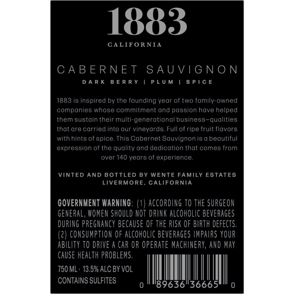 slide 4 of 6, 1883 by Wente Vineyards Cabernet Sauvignon California Red Wine, 750 ml