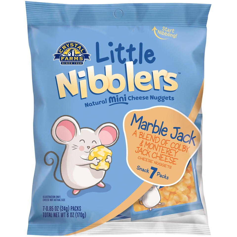 slide 1 of 1, Crystal Farms Little Nibblers Marble Jack Cheese Nuggets 7-0.85 Oz Packs, 6 oz