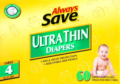 slide 1 of 1, Always Save Ultra Thin Conv Box Diapers Size 4, 60 ct