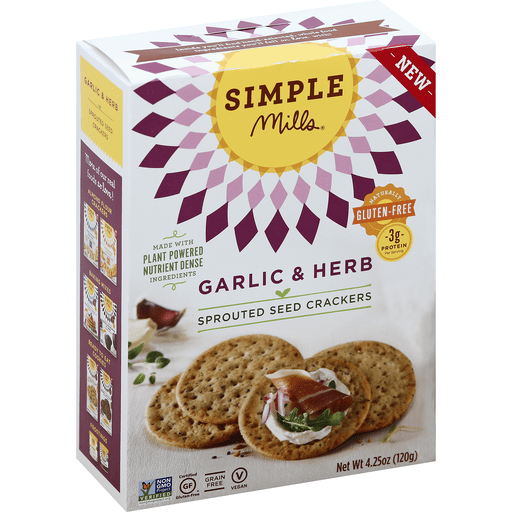 slide 2 of 2, Simple Mills Gluten Free Garlic And Herb Sprouted Seed Crackers, 4.25 oz