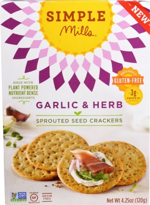 slide 1 of 2, Simple Mills Gluten Free Garlic And Herb Sprouted Seed Crackers, 4.25 oz