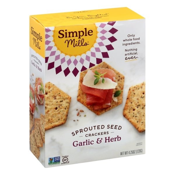 slide 1 of 8, Simple Mills Gluten Free Garlic And Herb Sprouted Seed Crackers, 4.25 oz