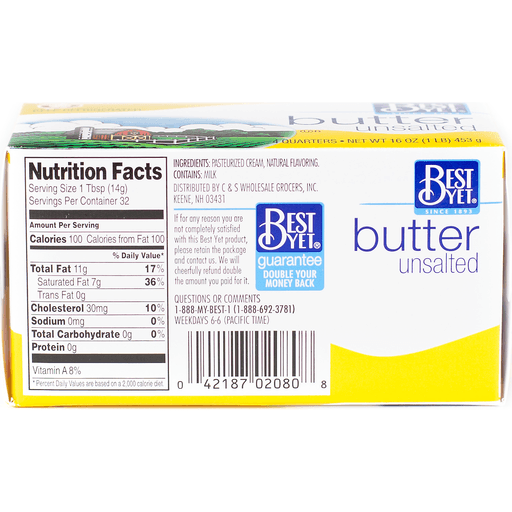 slide 2 of 2, Best Yet Unsalted Butter Quarters, 16 oz