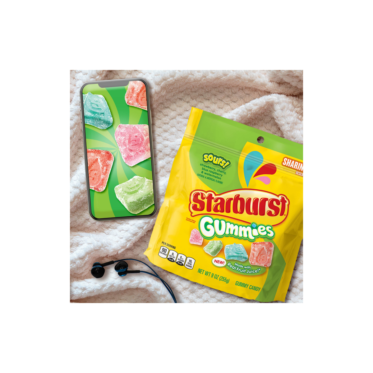 slide 26 of 29, STARBURST Gummies Sours Gummy Candy, Sharing Size Resealable Bag, 9 oz