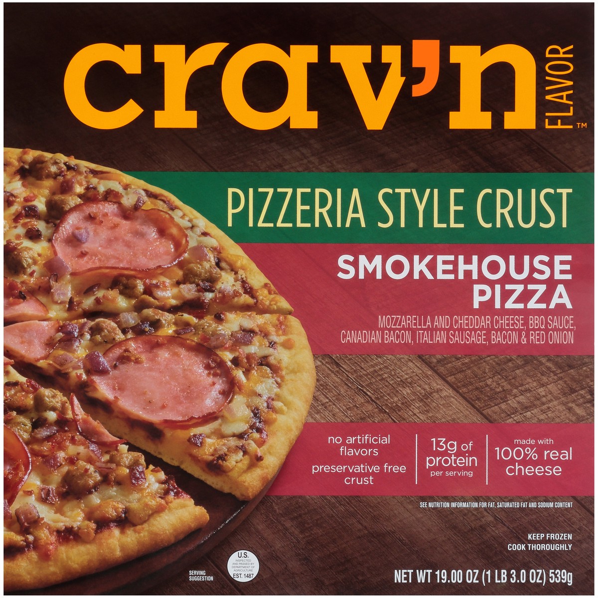 slide 1 of 10, Crav'n Flavor Smokehouse Pizzeria Style Pizza, 19 oz