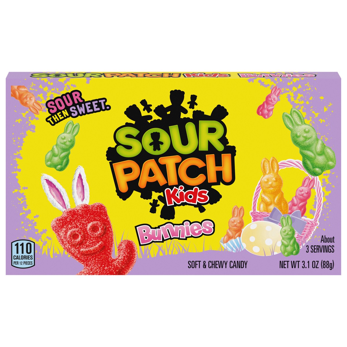 slide 1 of 9, SOUR PATCH KIDS Bunnies Soft & Chewy Easter Candy, 3.1 oz, 3.1 oz