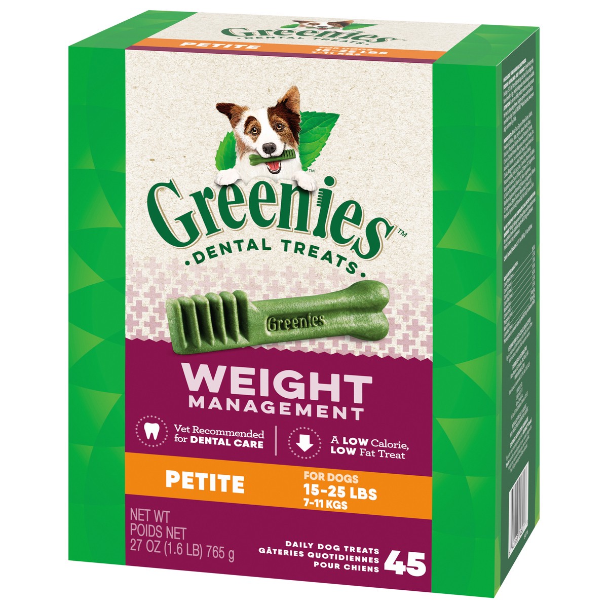 slide 10 of 13, Greenies Petite (15-25 lbs) Weight Management Dental Daily Dog Treats 45 ea, 45 ct