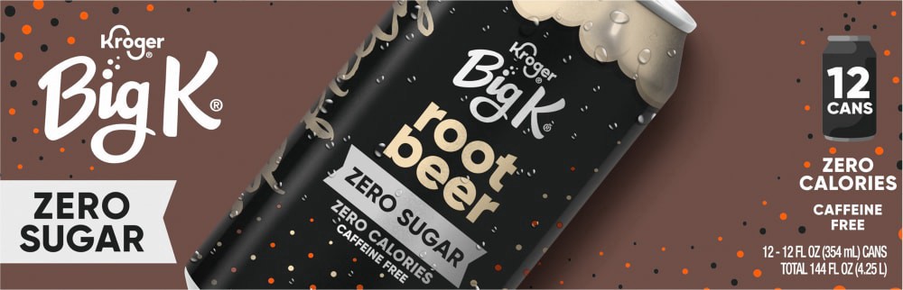 slide 3 of 5, Big K Caffeine Free Zero Sugar Root Beer Soda - 12 ct; 12 fl oz, 12 ct; 12 fl oz