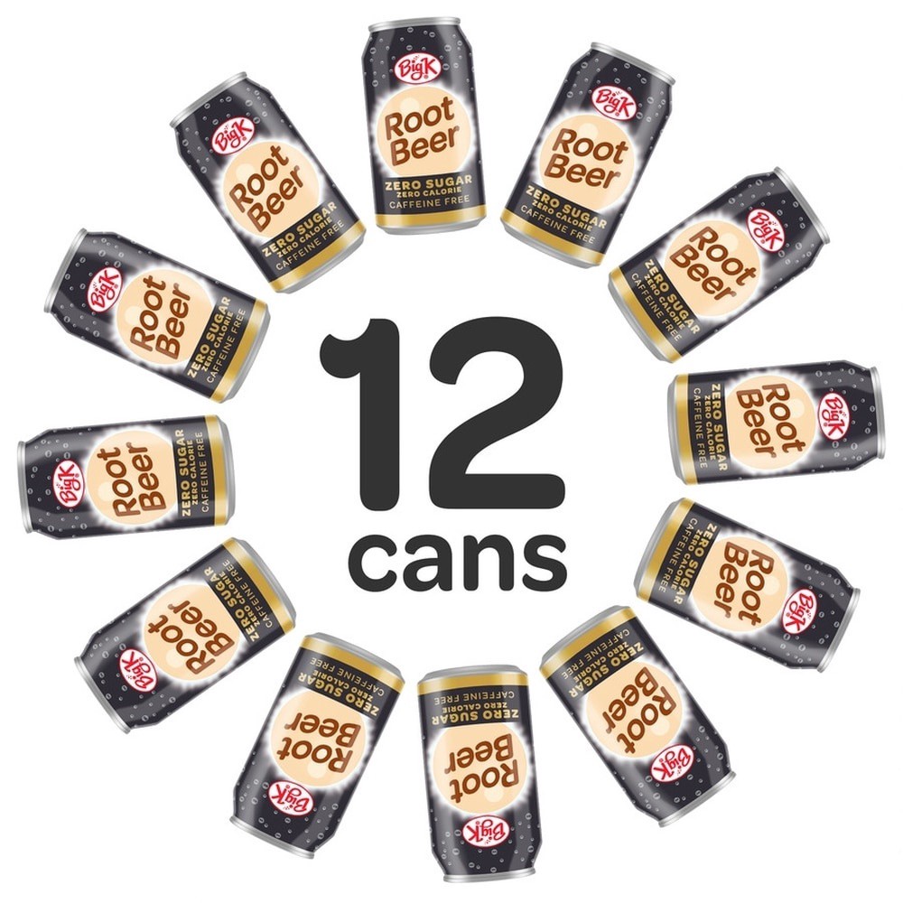 slide 2 of 5, Big K Caffeine Free Zero Sugar Root Beer Soda - 12 ct; 12 fl oz, 12 ct; 12 fl oz