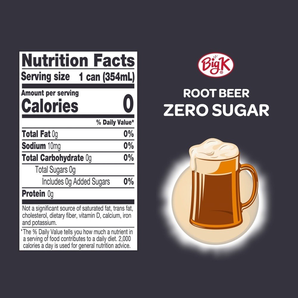 slide 5 of 5, Big K Caffeine Free Zero Sugar Root Beer Soda - 12 ct; 12 fl oz, 12 ct; 12 fl oz