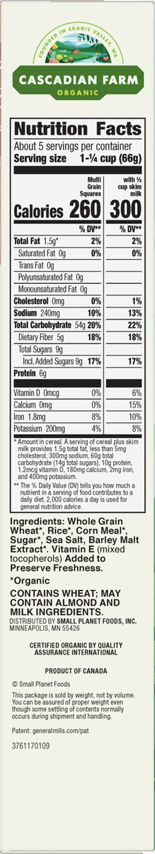 slide 8 of 9, Cascadian Farm Organic Multi Grain Squares Cereal, 12.3 oz., 12.3 oz