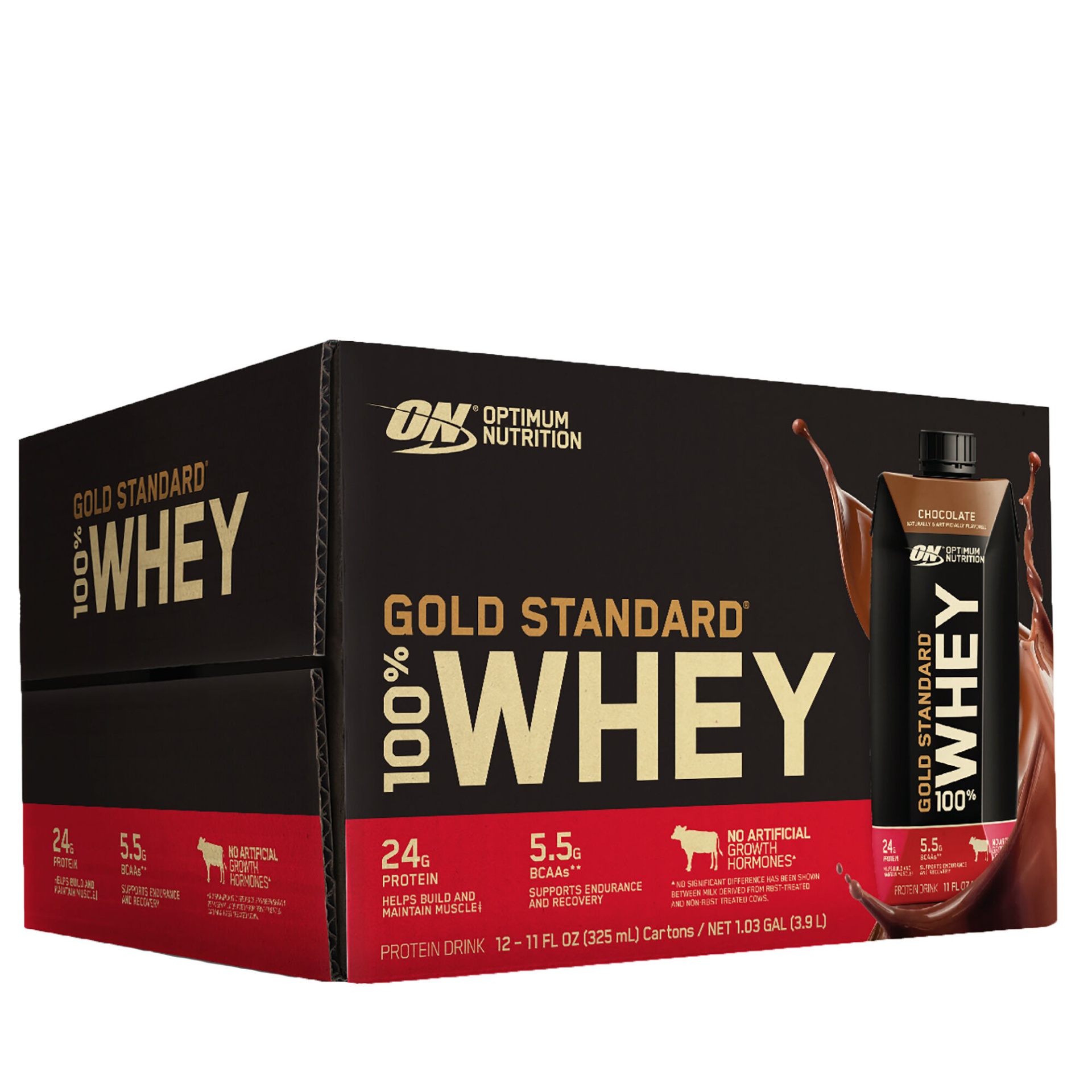 slide 1 of 1, Optimum Nutrition Gold Standard 100% Whey Protein Drink - Chocolate, 12 ct