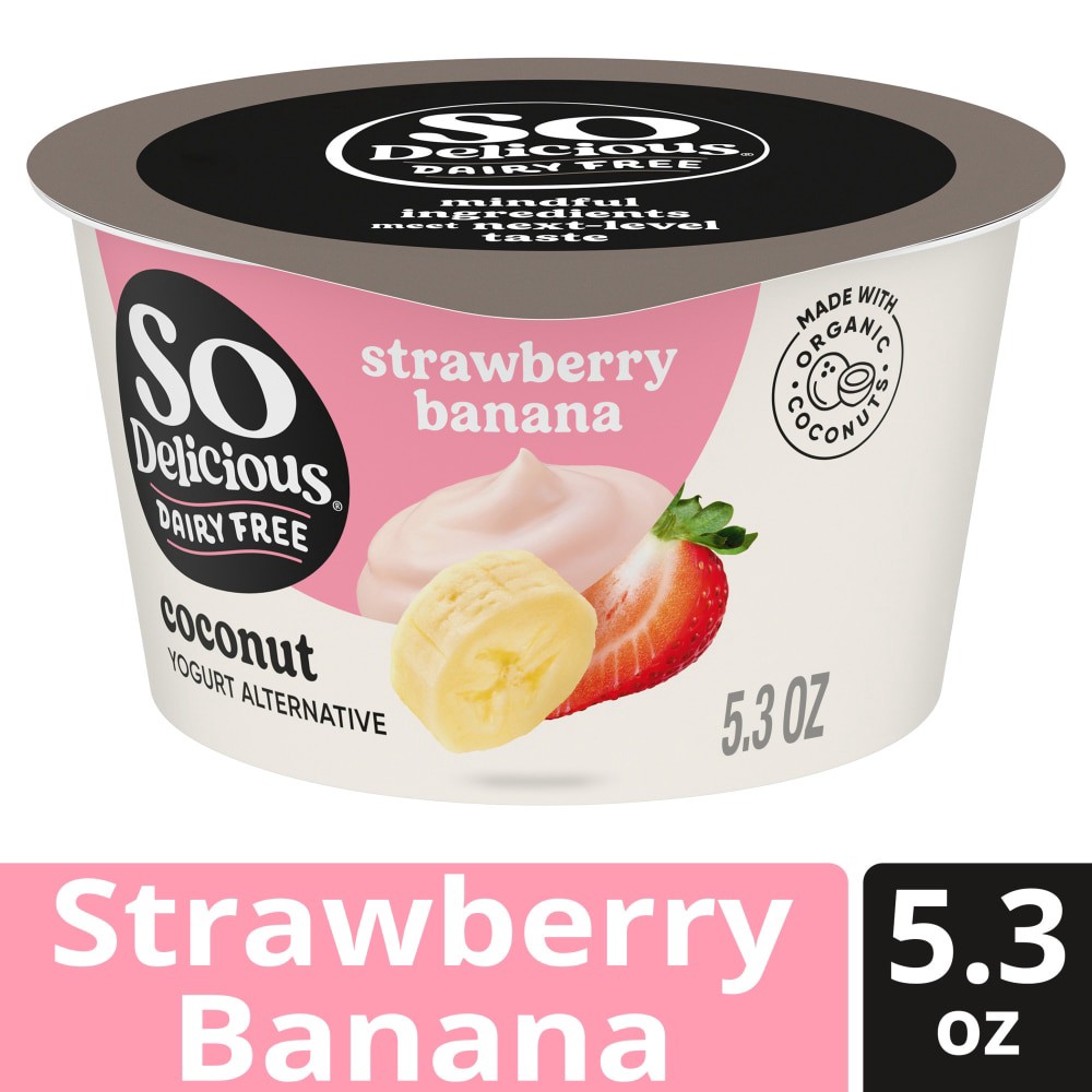 slide 1 of 56, So Delicious Dairy Free Strawberry Banana Coconut Milk Yogurt - 5.3oz Cup, 5.3 oz