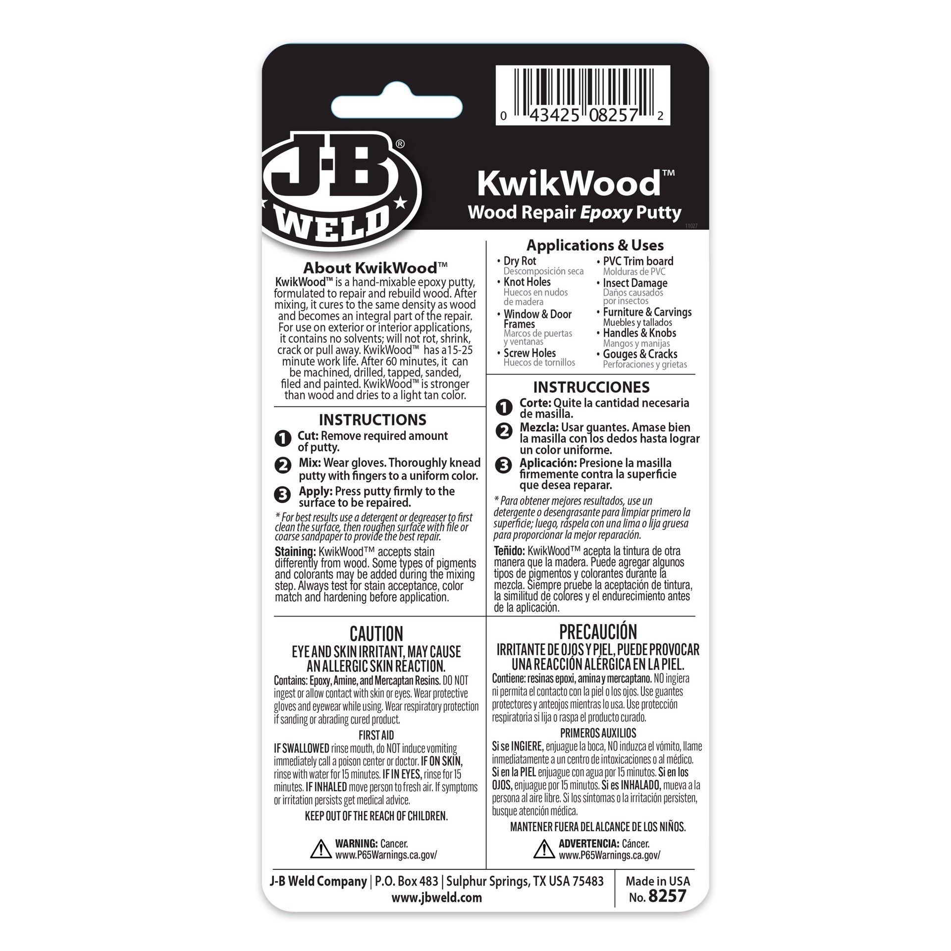 slide 5 of 6, J-B Weld Kwikwood Repair Epoxy Putty - Light Tan, 1 oz