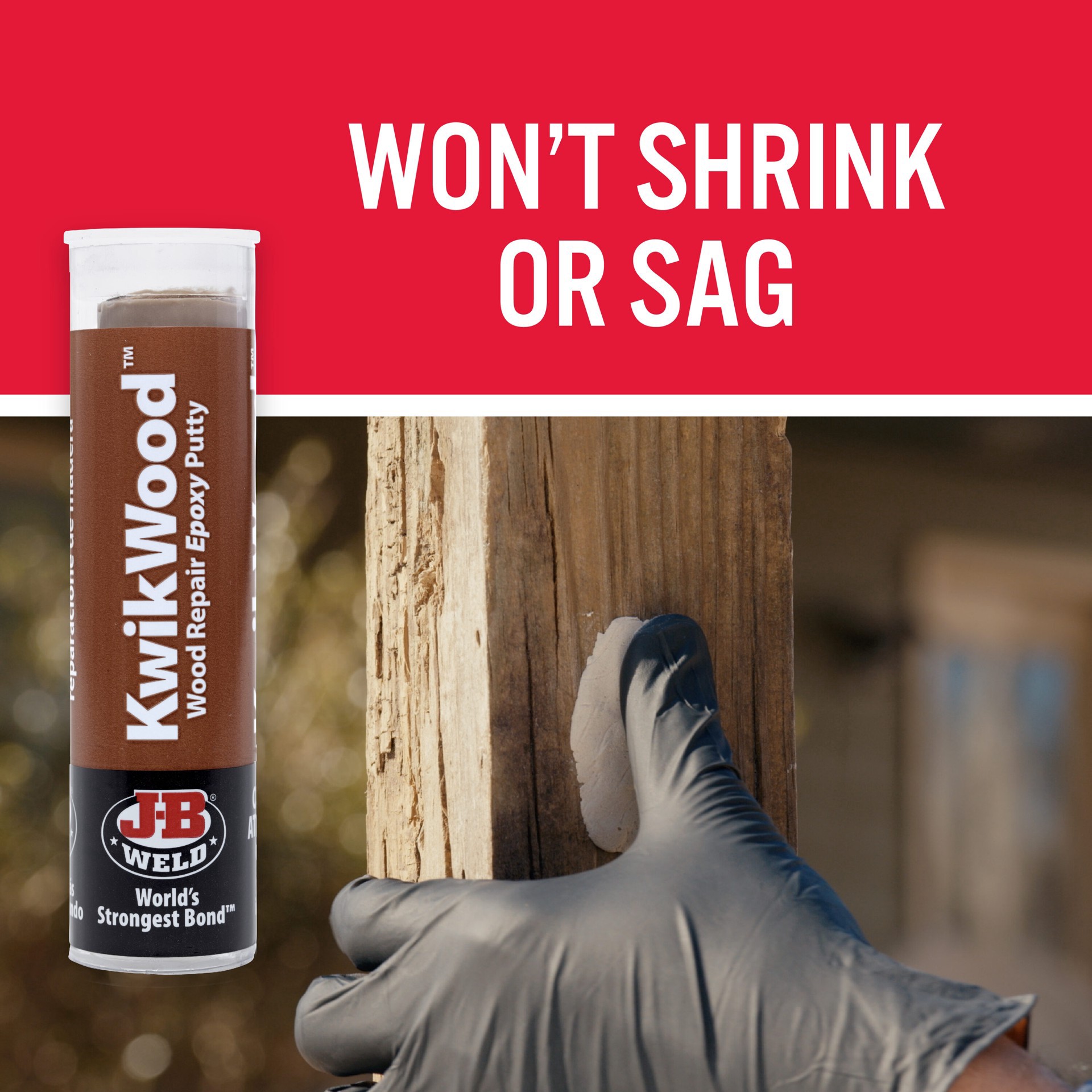 slide 4 of 6, J-B Weld Kwikwood Repair Epoxy Putty - Light Tan, 1 oz