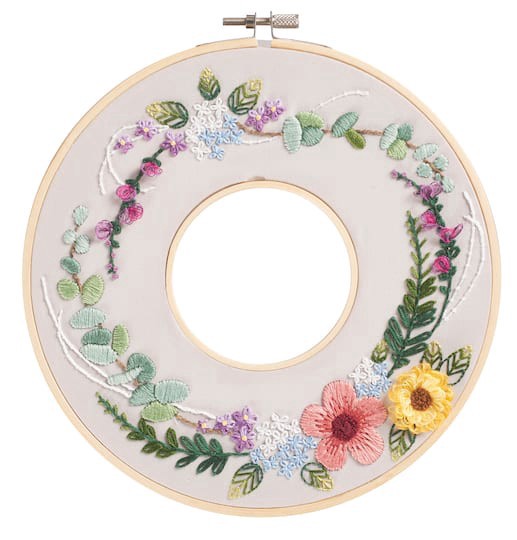 slide 1 of 5, 8" Floral Ring Embroidery Kit By Loops & Threads, 8 in