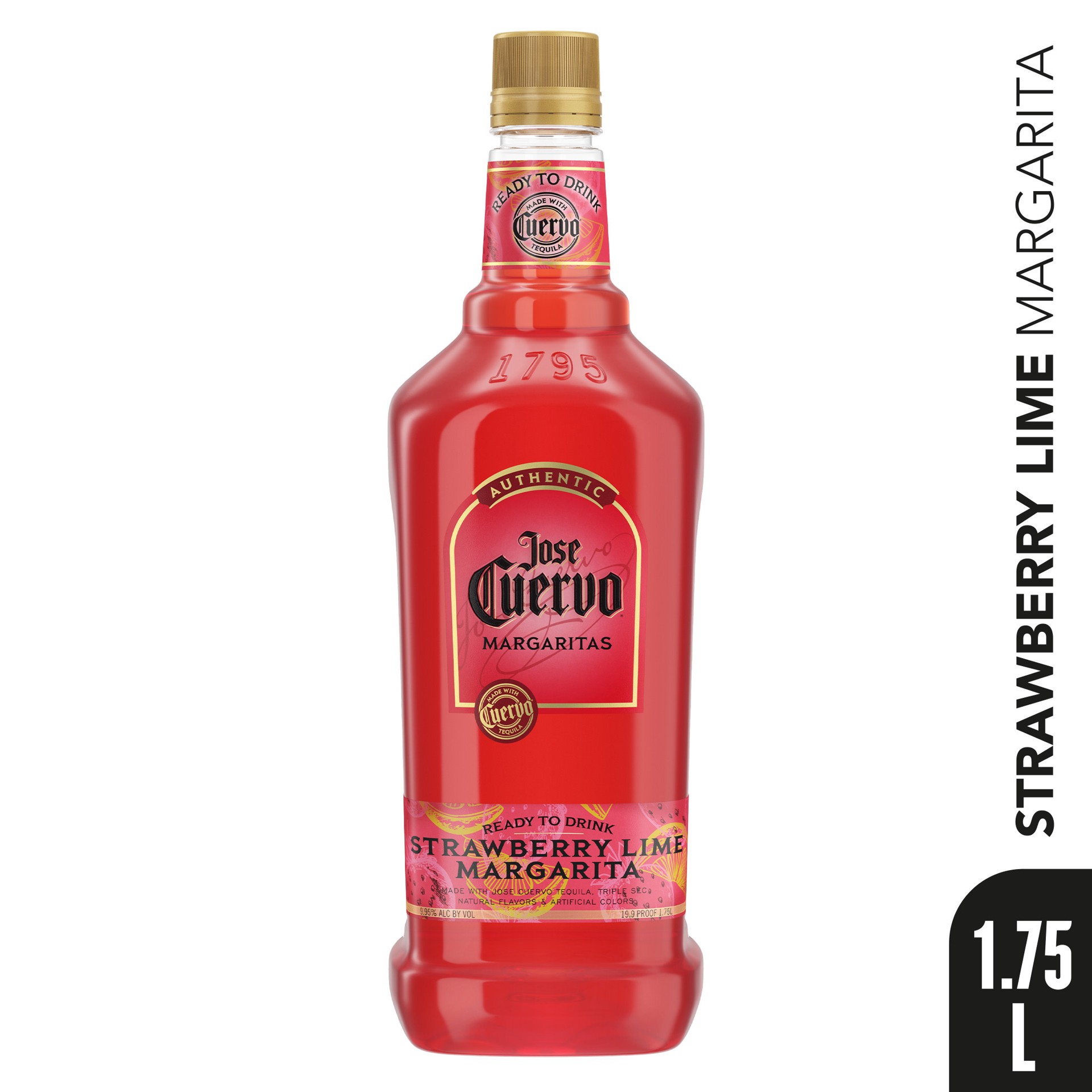 slide 1 of 9, Jose Cuervo Authentic Margarita Strawberry Lime Ready to Drink Cocktail - 1.75 L, 1.75 liter