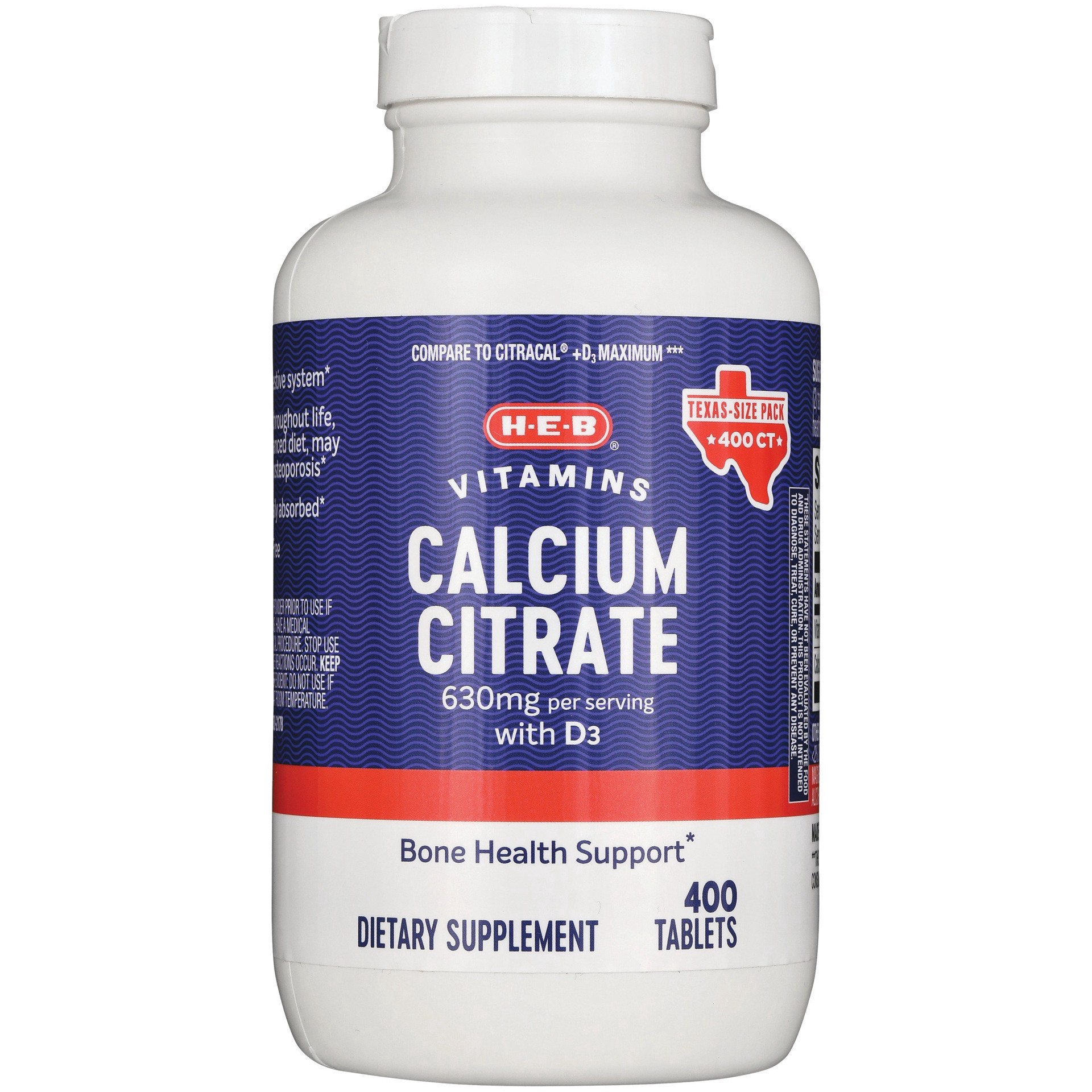 slide 1 of 1, H-E-B Calcium Citrate + D Caplets, 400 ct