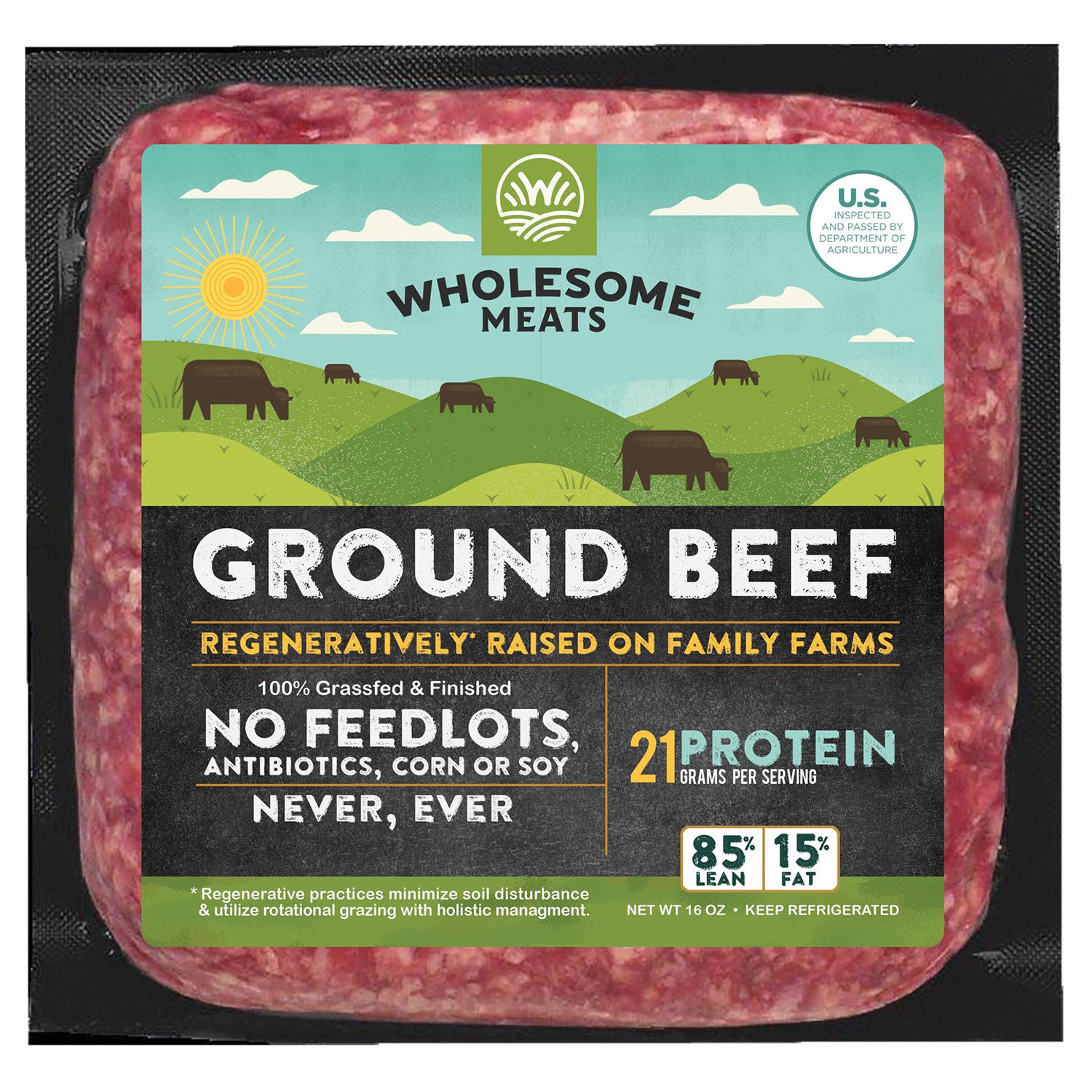 slide 1 of 1, Wholesome Meats Regeneratively Farmed 100% Grass-fed Ground Beef, 16 oz