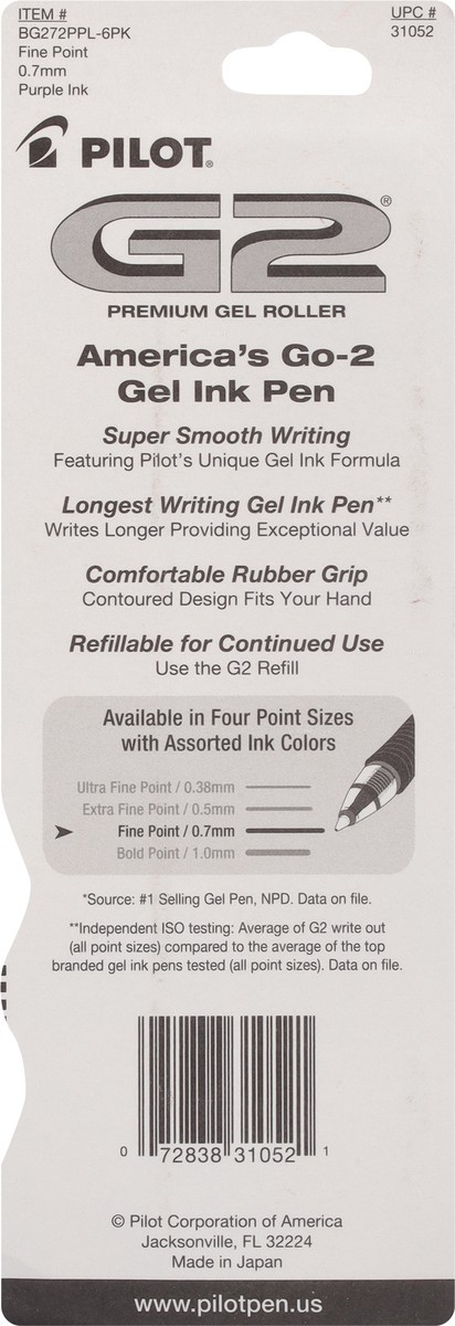 slide 6 of 9, Pilot Retractable Rolling Ball Gel Ink Pens, Purple Ink, Fine Point 2 pens, 2 ct