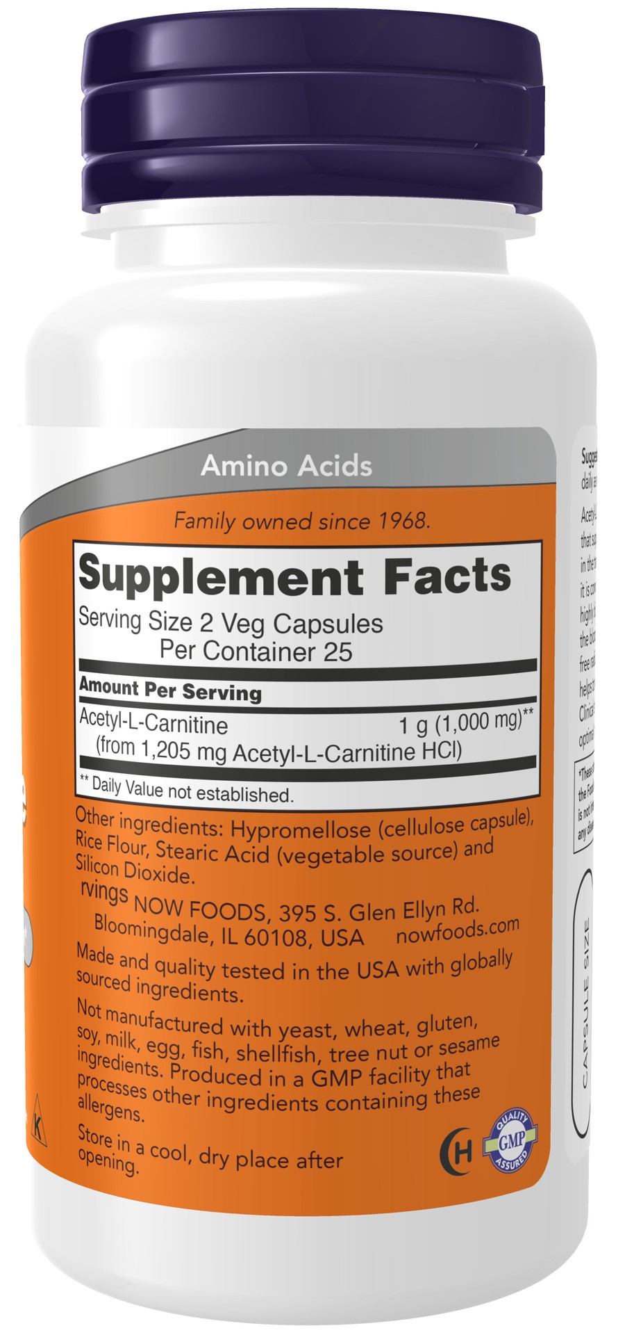 slide 2 of 4, NOW Acetyl-L-Carnitine 500 mg - 50 Veg Capsules, 50 ct