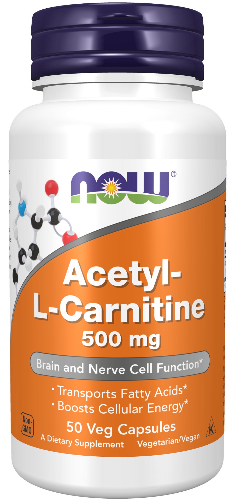 slide 1 of 4, NOW Supplements Acetyl-L-Carnitine 500 mg - 50 Veg Capsules, 50 ct