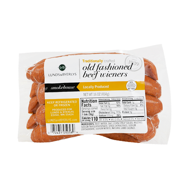 slide 1 of 1, L&B Old Fashioned Beef Wieners, 16 oz
