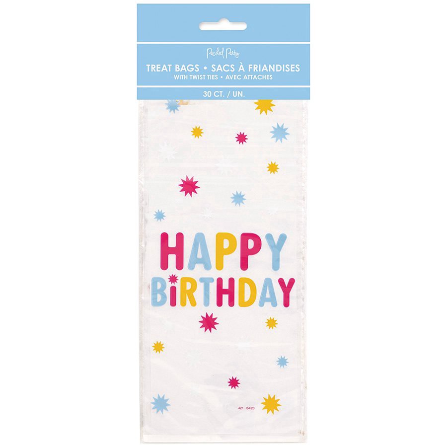slide 1 of 1, Packed Party Happy Birthday Cello Treat Bags, 30 ct