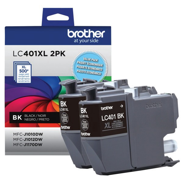 slide 7 of 7, Brother Lc401 High-Yield Black Ink Cartridges, Pack Of 2, Lc401Xl2Pk, 2 ct