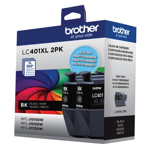slide 6 of 7, Brother Lc401 High-Yield Black Ink Cartridges, Pack Of 2, Lc401Xl2Pk, 2 ct