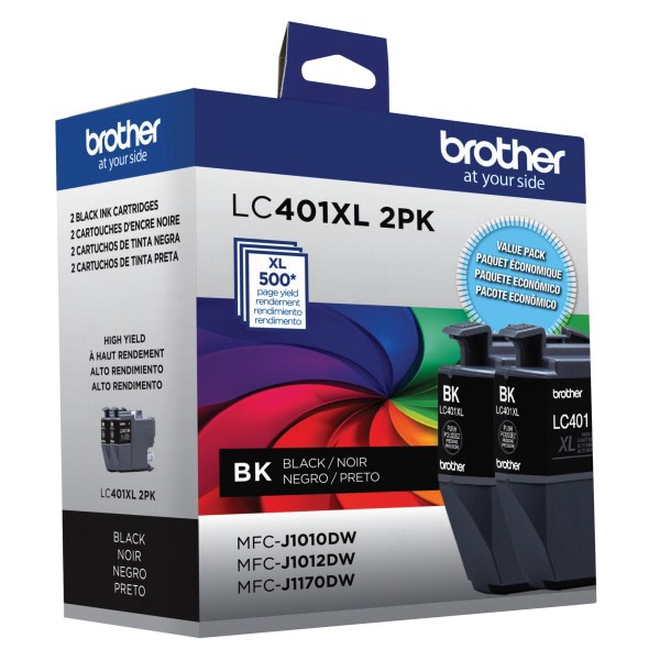 slide 3 of 7, Brother Lc401 High-Yield Black Ink Cartridges, Pack Of 2, Lc401Xl2Pk, 2 ct