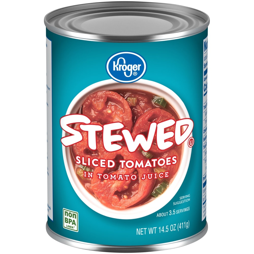 slide 1 of 1, Kroger Stewed Sliced Tomatoes In Tomato Juice, 14.5 oz