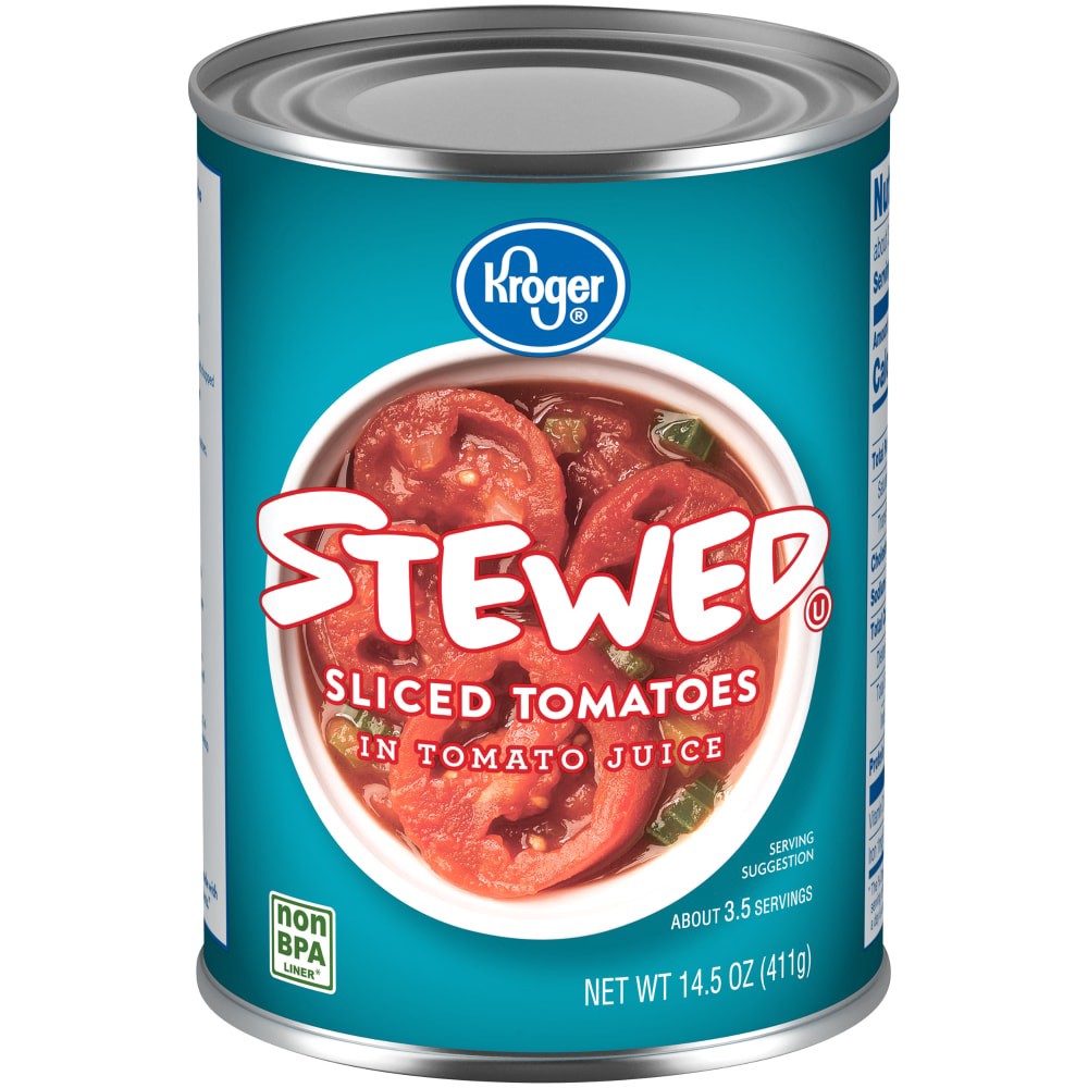 slide 1 of 4, Kroger Stewed Sliced Tomatoes In Tomato Juice, 14.5 oz