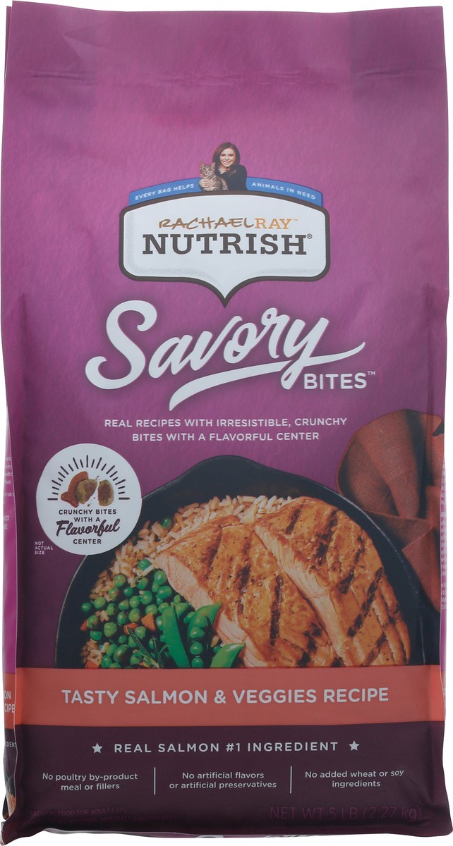 slide 9 of 10, Rachael Ray Nutrish Savory Bites Tasty Salmon & Veggies Recipe Dry Cat Food, 5 lb. Bag, 5 lb