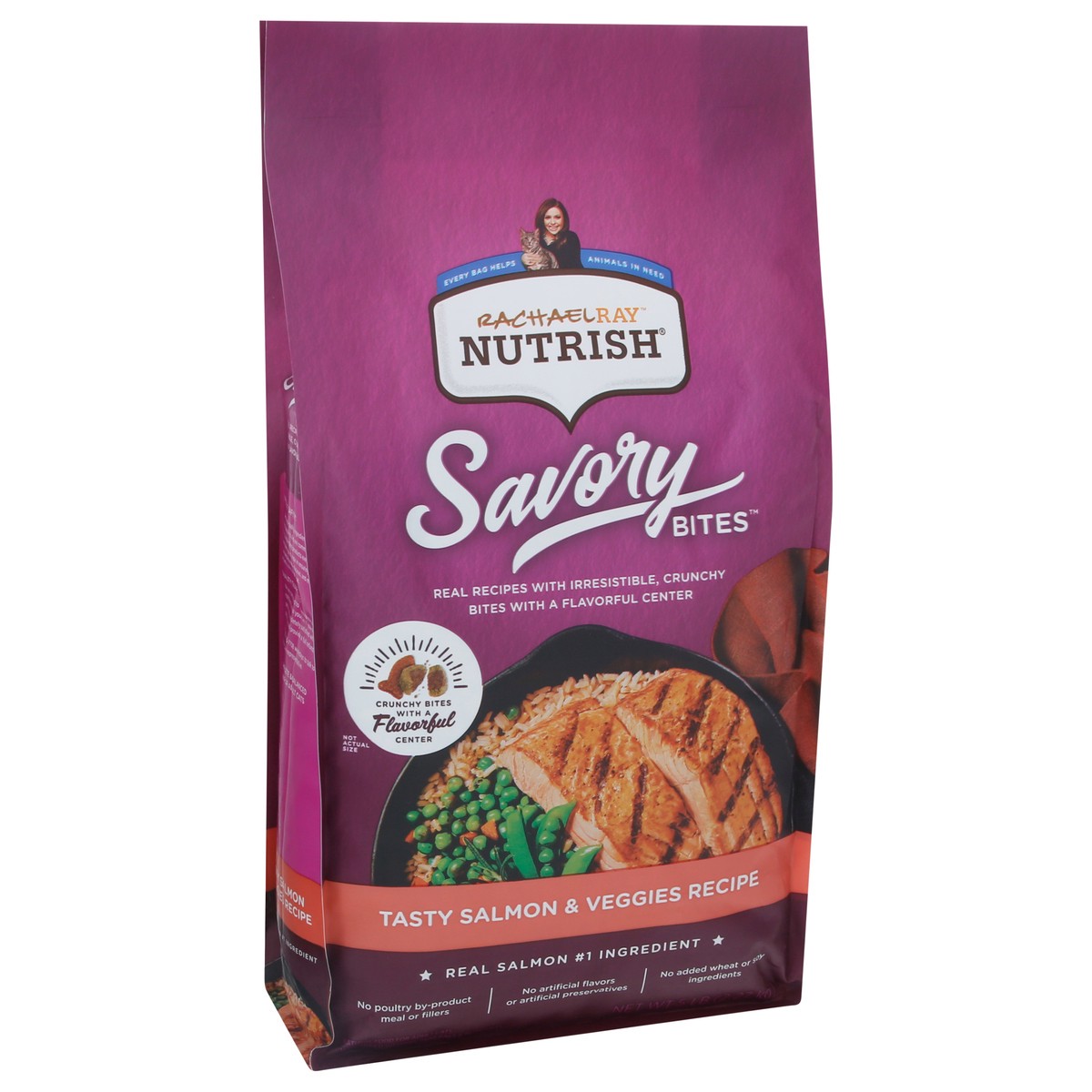 slide 4 of 10, Rachael Ray Nutrish Savory Bites Tasty Salmon & Veggies Recipe Dry Cat Food, 5 lb. Bag, 5 lb
