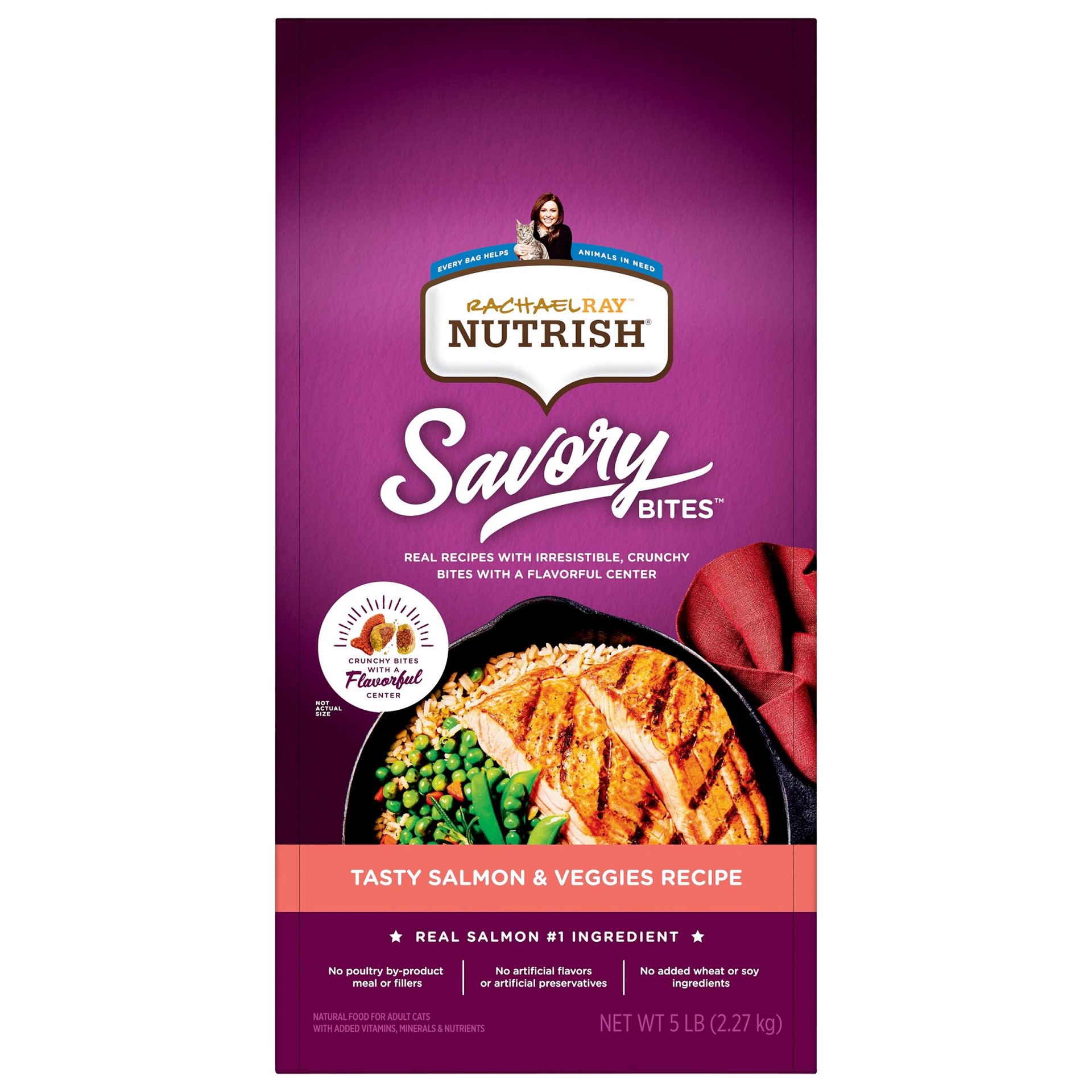 slide 1 of 10, Rachael Ray Nutrish Savory Bites Tasty Salmon & Veggies Recipe Dry Cat Food, 5 lb. Bag, 5 lb