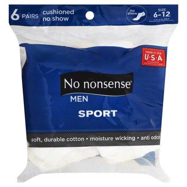 slide 1 of 2, No Nonsense Socks, Cushioned No Show, Men, Size 6-12, , 6 ct