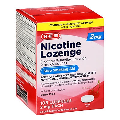 slide 1 of 1, H-E-B 2 mg Nicotine Lozenge, 108 ct