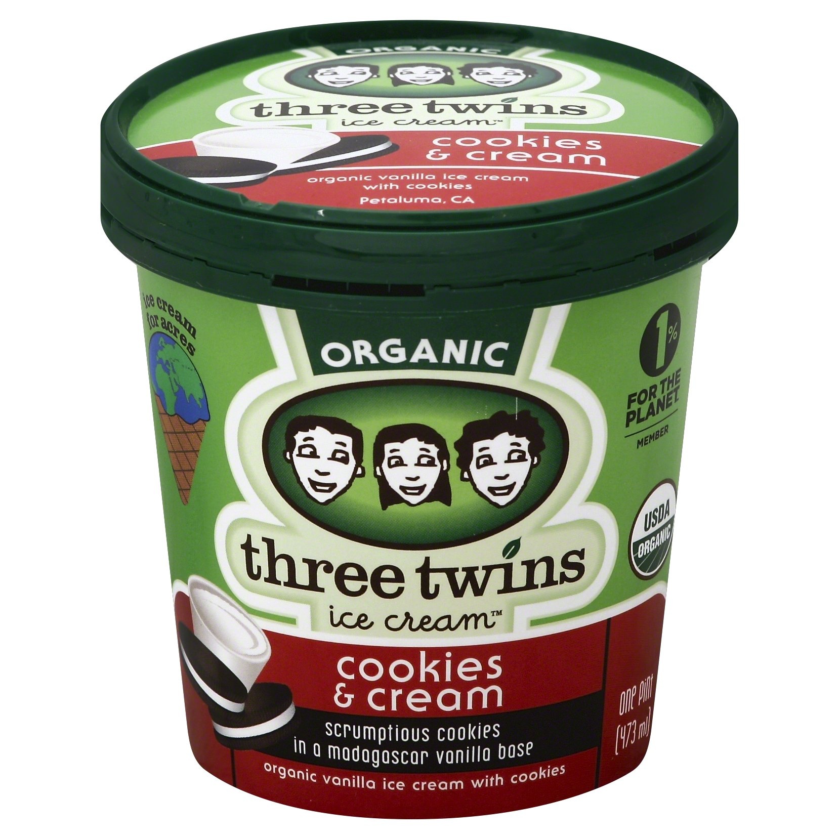 slide 1 of 2, Three Twins Cookies & Cream Ice Cream, 16 oz