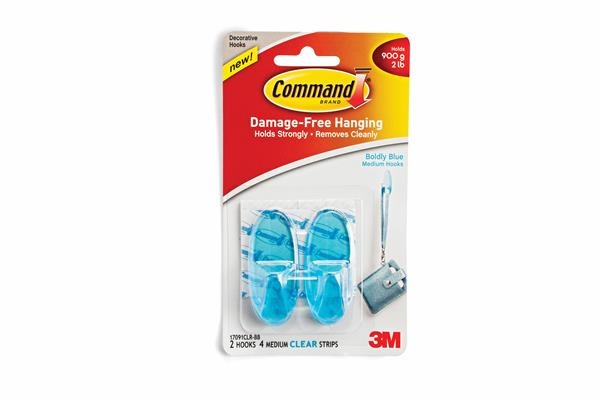 slide 1 of 1, 3M Command Strips, 2 Blue Hooks, 4 Medium Clear Strips, 1 ct