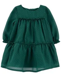 Carter's Baby Tiered Crepe Holiday Dress Green NB