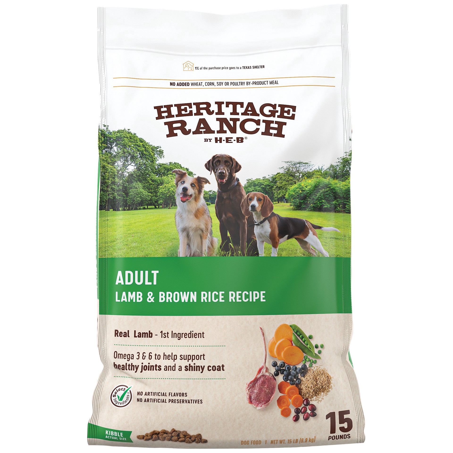 slide 1 of 1, H-E-B Heritage Ranch Lamb Brown Rice Dry Dog Food, 15 lb